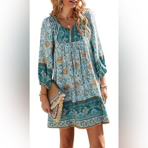 Temofon floral boho mini dress